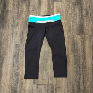 Lululemon Wunder Under Crop in Black/Teal Quilt